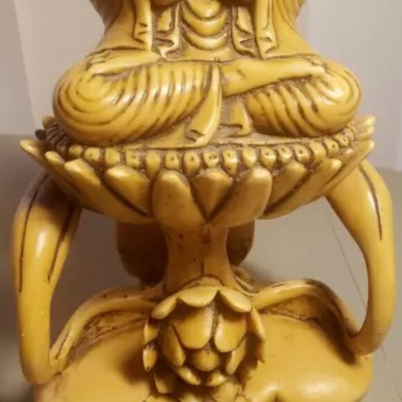 Rare! Vintage Hand-Carved Lord Buddha Meditating On Lotus Stand HEAVY RESIN - Picture 7 of 12